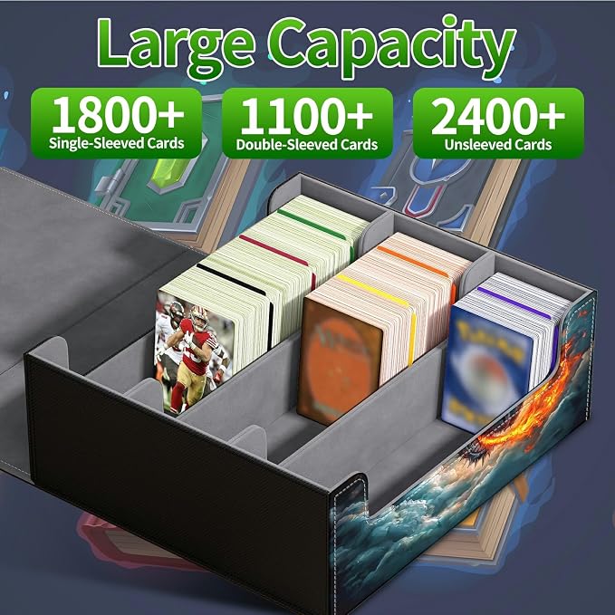 Large Card Deck Box for MTG, Fits 1200+ Sleeved Cards, PU Leather Storage Case with Strong Magnetic Closure, Multiple Colors for TCG CCG Baseball Card Collections, Cloud Dark Dragon
