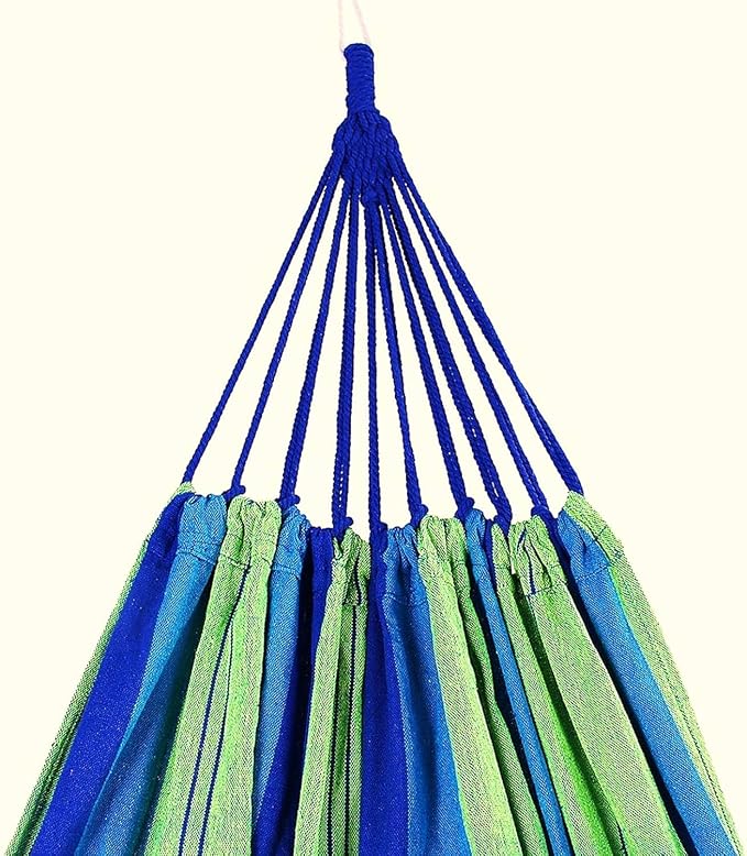 XL Double Brazilian Hammock 260x150cm - Soft Cotton Fabric for 2 People - Ideal for Backyard, Patio, Porch - Indoor/Outdoor Swing Bed with 2 Hanging Ropes Blue