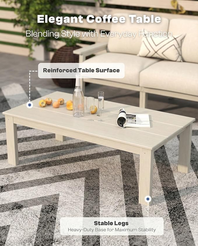 Patio Furniture Set with Washable Thick Beige Cushions, HDPE Outdoor Couch, All-Weather Outdoor Sectional Furniture, Patio Conversation Sets for Lawn, Garden, Porch (White Frame)