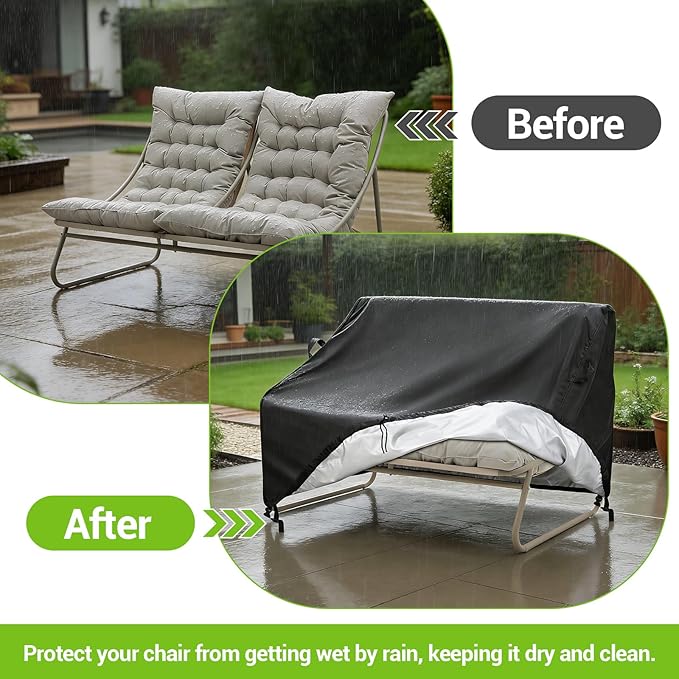 Kasla Patio Double Chair Cover, Waterproof Heavy Duty Cover for Outdoor Loveseat & Glinder Bench & Papasan Rocking Chair & Outdoor Couch & Outside Sofa (Black, 70"L×74"W×33"H)
