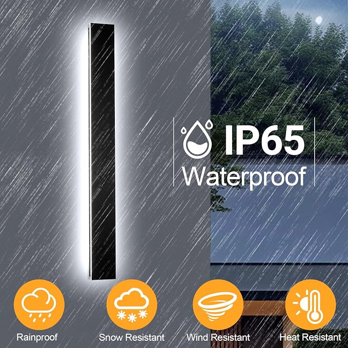 39.3in 2pcs Modern Outdoor Wall Light for House,AioTio Black Upgraded 4.72in Wide Dimmable Waterproof IP65 Porch Lights Wall Sconce,Long LED Linear Outside Exterior Lighting Fixtures for Garage,Patio