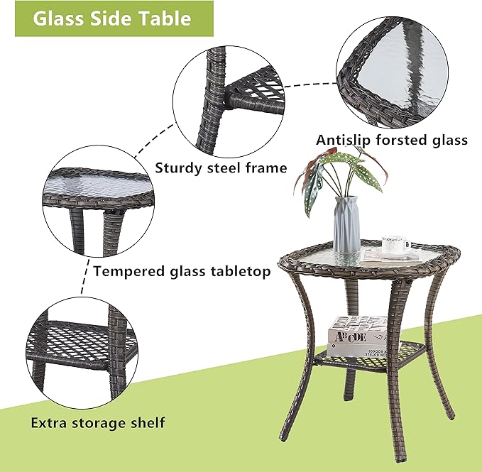 Wicker Outdoor Patio Furniture Set - 6 Piece Patio Conversation Sets with Swivel Rocker Chairs, Ottomans, Sofa and Side Table, 6 inch Cushions, Waterproof Wicker, for Porch Deck Mixed Grey/Grey