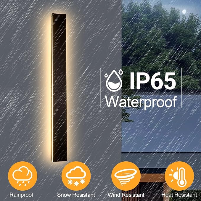 59in 2pcs Modern Outdoor Lights,Upgraded 4.72in Wide Exterior Light Fixtures Wall Mount,IP65 Waterproof 3000K Black Modern Porch Lights Wall Sconce,LED Long Linear Outside Lighting for Garage,Patio
