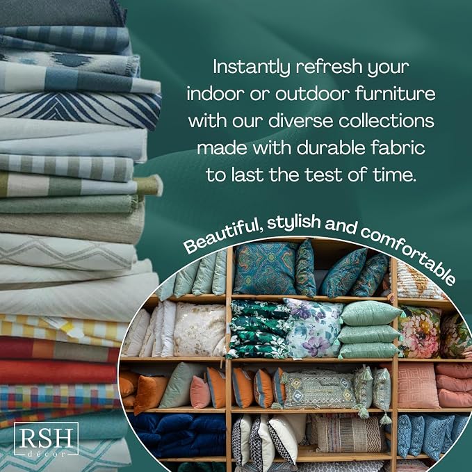 RSH DECOR: Square Throw Pillows Set of 4 | 20” x 20” | All-Weather Spun Fabric | Water and Fade-Resistant | Outdoor Accent Pillows for Patio Furniture | Oakmont Hightown Festival - Made in USA