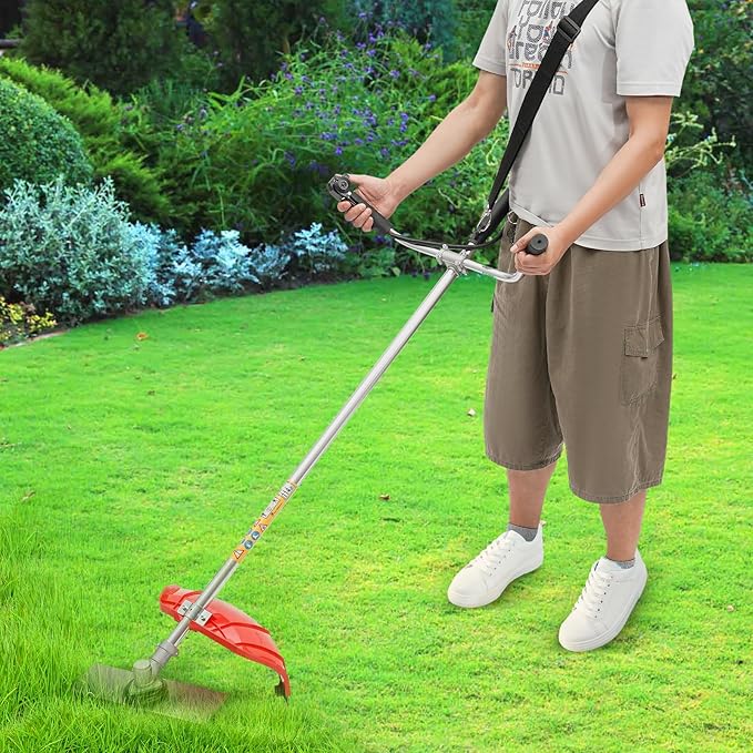 Brush Cutter, 4-Stroke 35.8CC 1050W Gas Lawn Edger Single Cylinder Air Cooled Weed Wacker Multifunction Weed Eater Aluminum Gas Powered Weed Trimmer Garden Trimmer w/0.24 Gal Fuel Tank Capacity