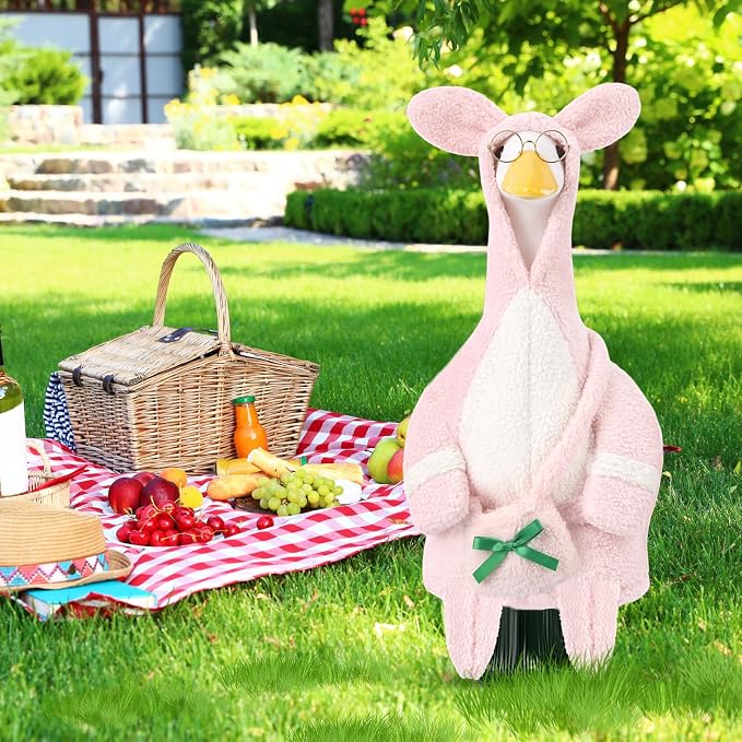 Easter Porch Goose Outfit, Bunny Goose Clothes Spring Lawn Porch Costume Fit 23" High Cement Plastic Gooses Statue for Easter Party Outdoor Patio Yard Decor