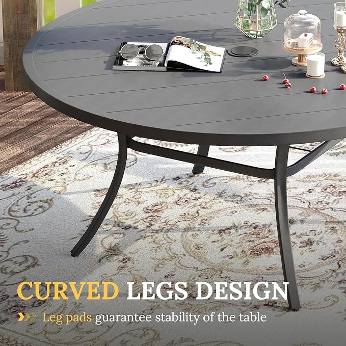 VICLLAX Patio Dining Set for 8-63" Round Table & Cushioned Seats, Grey