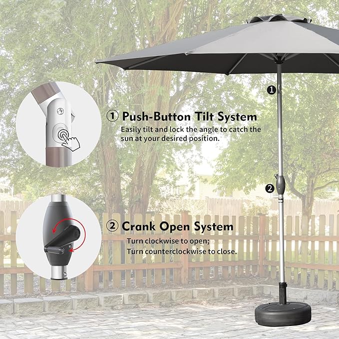 Domi 10FT Patio Umbrella, Outdoor Table Umbrella with Aluminum Pole, UV Protection Waterproof Market Sun Umbrella with Push Button Tilt and Crank for Garden, Deck, Backyard, Pool (Gray)