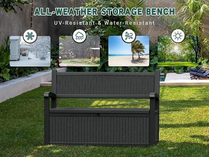 80 Gallon Outdoor Storage Box, Deck Box with Waterproof and UV Resistant, Resin Patio Furniture with Lockable for Garden Tools and Pool Supplies, Black