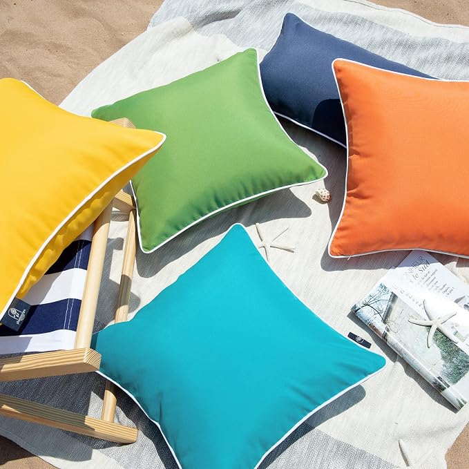Phantoscope Pack of 2 Outdoor Waterproof Solid Throw Decorative Pillow Cover Decorative Square Outdoor Pillows Cushion Case Patio Pillows for Couch Tent, Forest Green 20x20 inches 50x50 cm