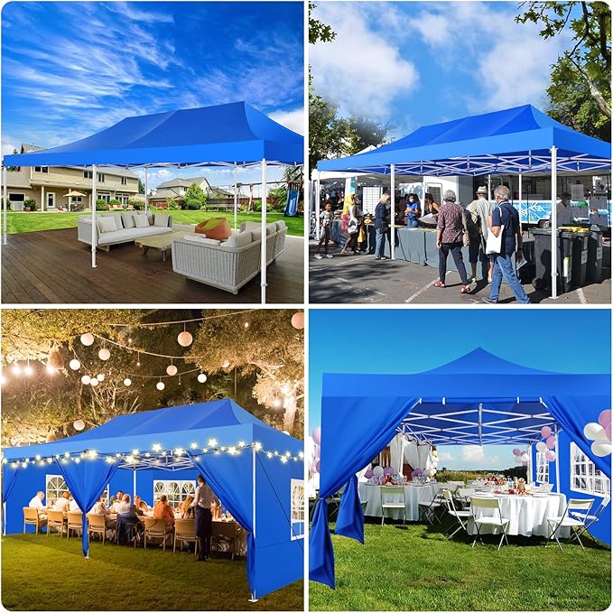COBIZI 13x26 Pop up Canopy Heavy Duty with 6 Sidewalls, Easy Set-up Commercial Outdoor Party, 100% Waterproof Wedding Canopy Gazebo, 2 Height Adjustable with Wheeled Bag, Blue