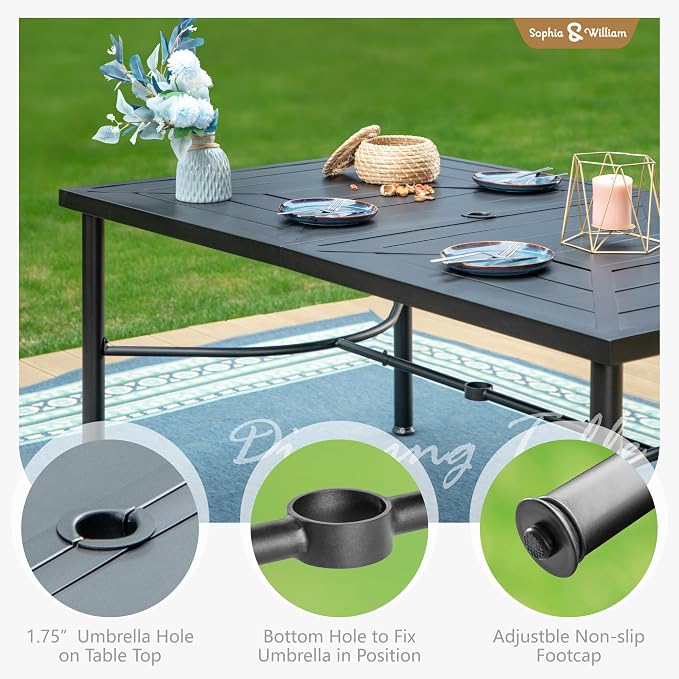 Sophia & William 7-Piece Patio Dining Set, Metal Table, PE Wicker Chairs | All Weather Patio Table and Chairs Set for 6, Perfect for backyard, deck, porch