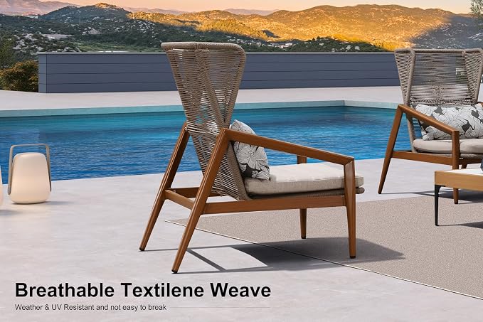 PURPLE LEAF 2 Pieces Patio Wicker Sofa Chairs Outdoor Aluminum Armchair with Cushions and Pillows Conversation Furniture Modern Leisure Chairs for Balcony Yard Garden Living Room