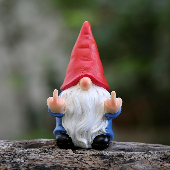 Middle Finger Gnome Mini 5.1in,Double Bird Gnome - Naughty Funny Outdoor Decoration for Yard Patio Lawn Ornament and Home Decor,Fairy Garden