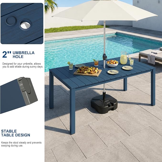 Domi HDPE Outdoor Dining Set, All-Weather 3 Piece Outdoor Dining Table Set with 2" Umbrella Hole, Outdoor Patio Dining Set for Garden, Poolside, Backyard, Deck, Blue
