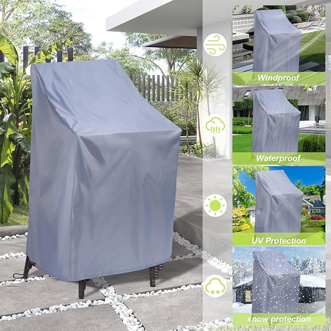 Waterproof Stackable Chair Covers, Uranshin Outdoor Patio Furniture Covers Stacked Chairs 210D Oxford Lounge Chair Covers Outdoor Stack Chairs for All Weather Protection,25"L x 25"W x 47”H (Grey)