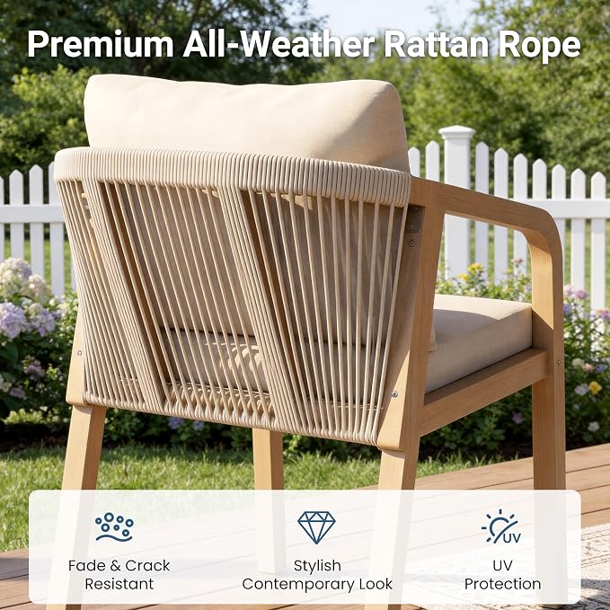 Wisteria Lane 7 Pieces Acacia Patio Dining Set for 6, Patio Dining Table and Chairs Set with Cushion, Modern Outdoor Dining Furniture Set for Lawn Backyard Garden Deck, Beige