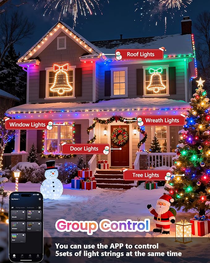 OZS 300LED Smart Color Changing Fall String Lights | 107FT App Controlled Orange Lights, Waterproof RGB LED String Lights with Remote & Timer, Music Sync Multiple Modes Indoor Outdoor for Fall Decor