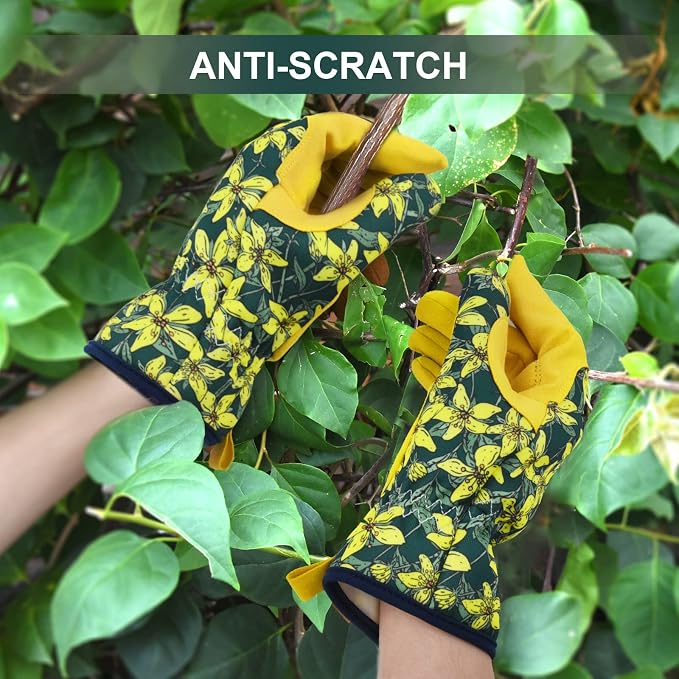 Womens Gardening Weeding Working Gloves, Leather Garden Glove for Women Thorn Proof No Stab for Digging, Planting,Pruning