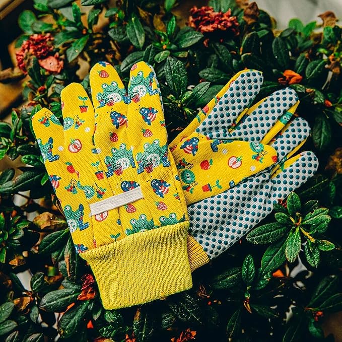 PROMEDIX P Kids Garden Gloves 3-6 Years Old Children Gardening Gloves Cotton Comfortable Bright Color, 2- Pair Pack