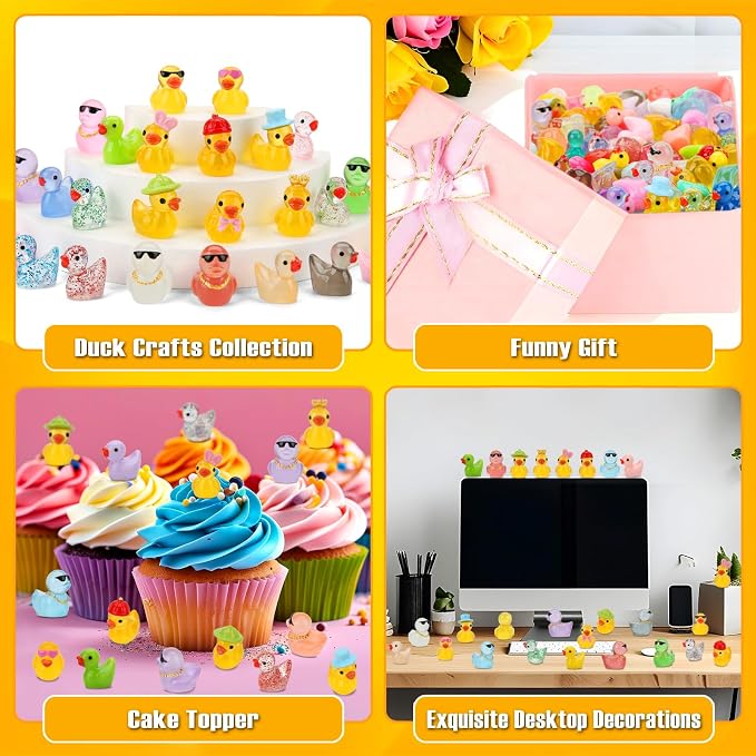 80 Pcs Mini Resin Ducks for Decorations, Tiny Duck Animals Figures to Hide | Plastic Glitter Little Ducks Glow in The Dark for Fairy Garden Dollhouse Miniature Landscape Fish Tank Aquarium Home Decor