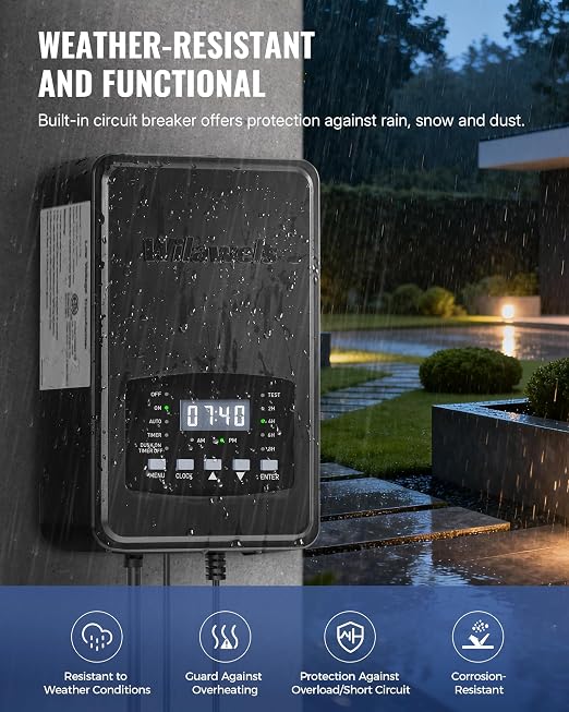 500W Low Voltage Landscape Transformer, Weatherproof Outdoor Low Voltage Transformer, 120V AC to 12/14V AC, Landscape Lighting Transformer with Timer and Photocell Sensor, ETL Listed D14LT06