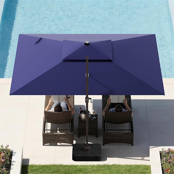 GENTEACO 9x12FT Cantilever Patio Umbrella, Double Top Rectangle Offset Umbrella 7 Angle Tilts & 360° Rotation, Large Heavy Duty Outdoor Sun Umbrella for Pool Market, Navy Blue
