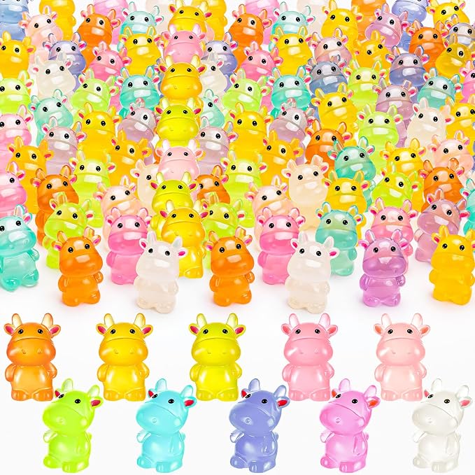 40PCS Luminous Mini Resin Cows Figurines, Mini Cows for Micro Garden | Cute Cow Figurines Glow in The Dark, Mini Cows for Micro Garden Landscape Dollhouse Ornamet Aquarium Cake Topper DIY
