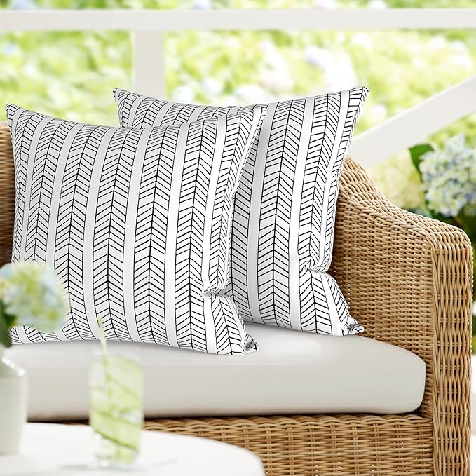 DYTXIII Pack of 2 Outdoor Waterproof Pillow Covers ONLY, 18"x18" Square Decorative Double Printed Throw Pillow Cases for Patio Couch Porch Furniture, Herringbone Black White