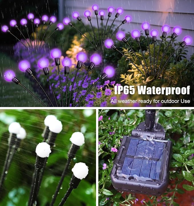Solar Garden Lights Outdoor Waterproof, Swaying Firefly Light, Garden Decor | 2 Pack Solar Firefly Lights, Auto On/Off Decor for Yard, Patio, Pathway and Lawn, Gifts for Women, Christmas Decor (Purple)