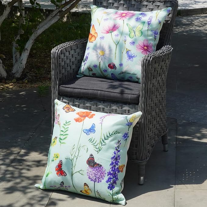 ONWAY Outdoor Waterproof Spring Summer Pillow Covers 20x20 Inch Set of 4 Floral Farmhouse Throw Pillows Green Decorative Cushion Cases for Outdoor Couch Sofa Patio Furniture Home Decoration
