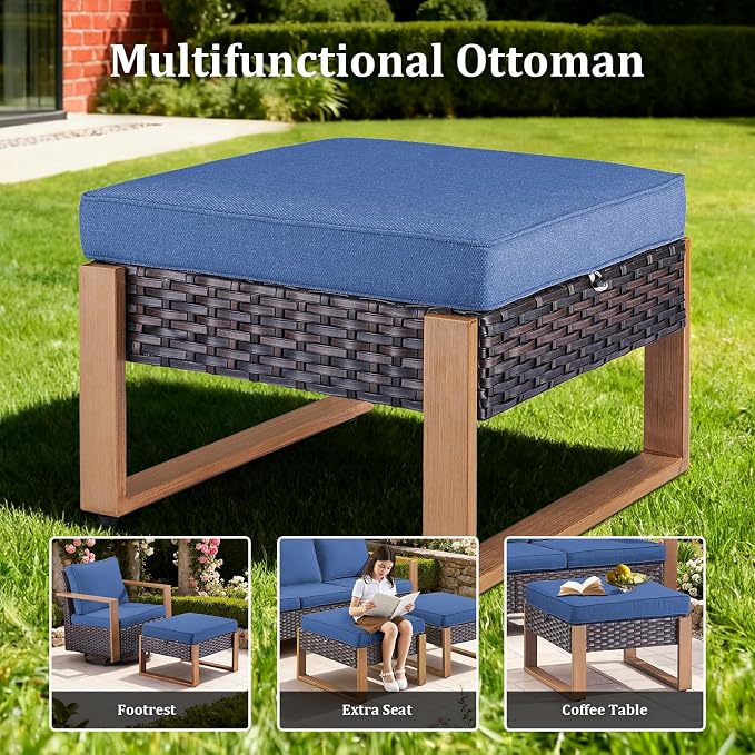 7-Piece Outdoor Patio Furniture Set with 4 Swivel Chairs, All-Weather Wicker Sofa Set for Garden, Yard, Porch and Poolside Seating Blue