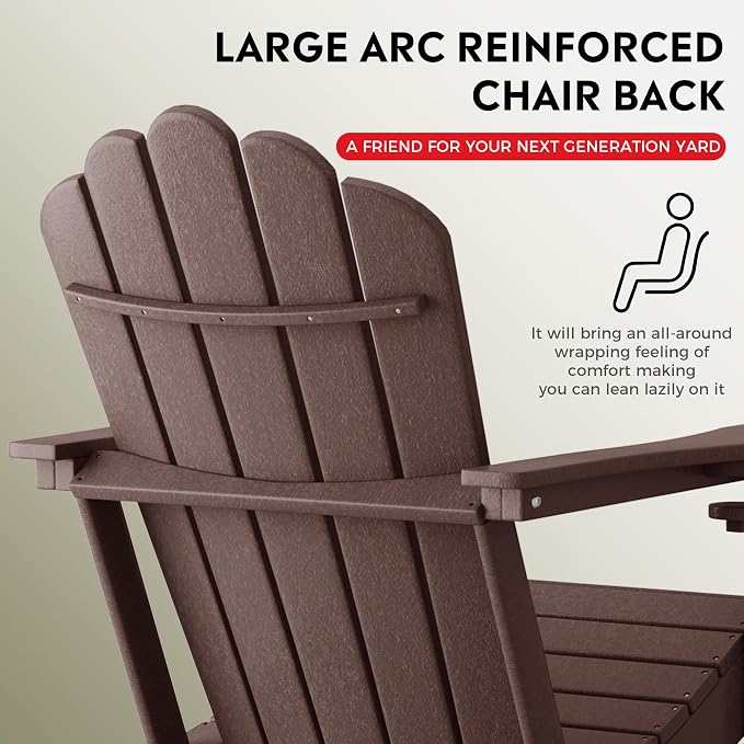 Costaelm Lakeview 4-Piece Outdoor Patio HDPE Adirondack Chairs with Ottomans and Cup Holder Set, Dark Brown