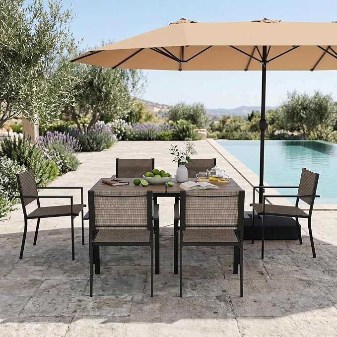Aoxun 7-Piece Patio Table and Chairs Set for 6, All Weather Outdoor Dining Set with 6 Textilene Chairs and 1 Rectangular Metal Table, Patio Dining Sets for Backyard, Garden and Poolside, Yellow