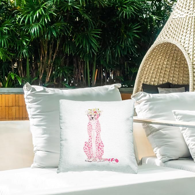 Stupell Industries | Pink Cheetah Floral Crown, 18 x 18 | Outdoor Pillow, Made in USA - By Patricia Pinto