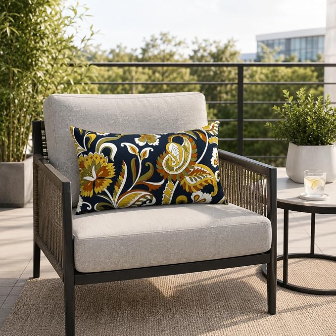 Outdoor Lumbar Pillows 12"x20" Waterproof Patio Pillows with Inserts | Set of 2 Fade Resistant Outdoor Waterproof Lumbar Pillow Decorative Garden Lumbar Cushions for Home Patio Terrace Sofa