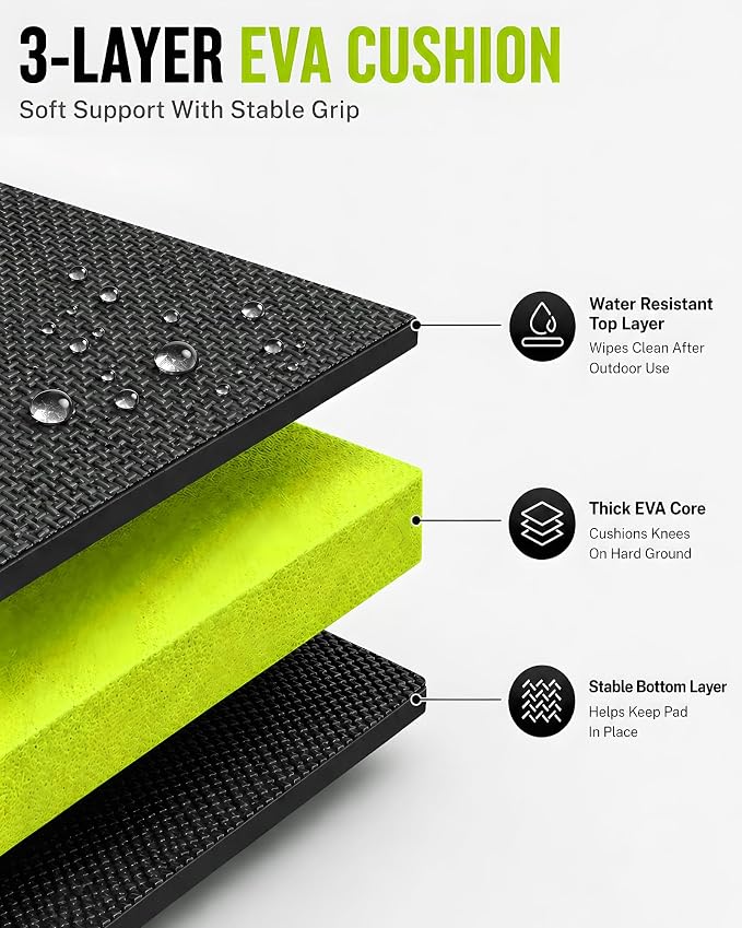 Folding Kneeling Pad, 1 Inch Thick Compact Mechanic Mat, Green | 47.24 x 15.74 Inch 6-Panel Firm Foam Pad with Tool Pockets, Carry Handle and Water-Resistant Textured Surface