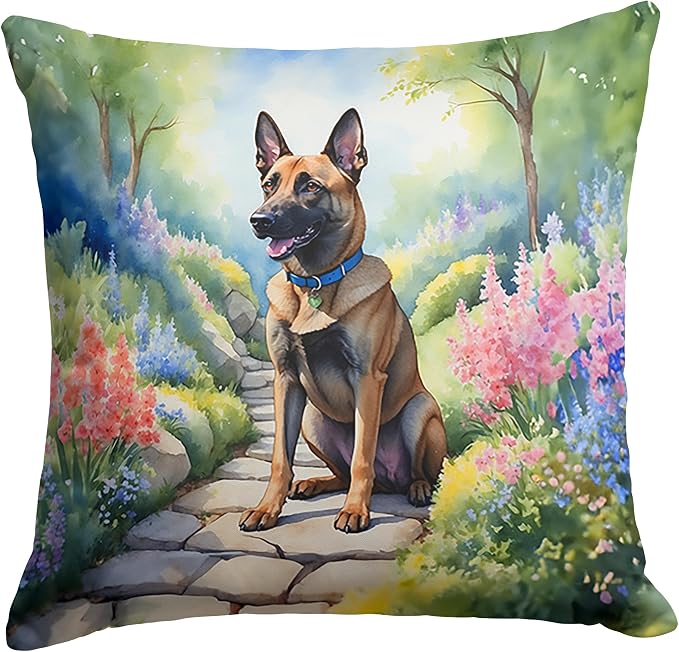 Caroline's Treasures Belgian Malinois Spring Garden Throw Pillow Machine Washable, Indoor Outdoor Decorative Pillow for Couch, Bed or Patio, 14Hx14W