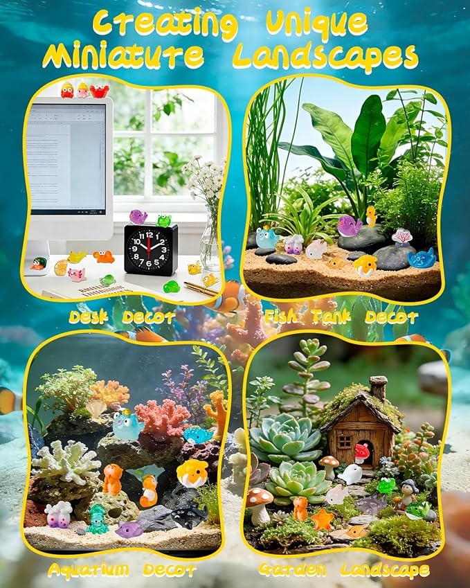 Piemow 77 Pcs Mini Ocean Animals Resin Figures, Sea Micro Landscape Decor | Tiny Resin Animal Decorations, Miniature Marine Creature Accessories Gifts for Fish Tank Aquarium Fairy Garden