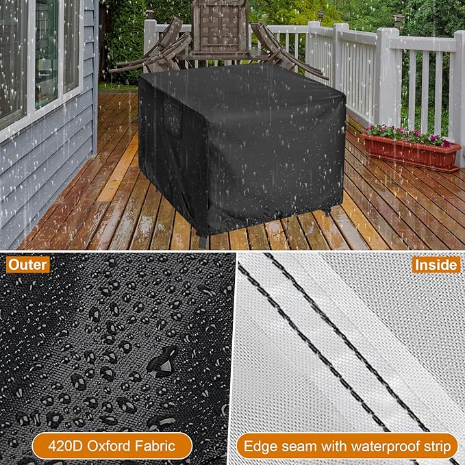 Kingling Outdoor Table Cover Square, 34 inch Square Patio Table Cover, Waterproof Small Table Cover Outdoor Patio Furniture Cover - 34'' x 34'' x 28'' Inch(Black)
