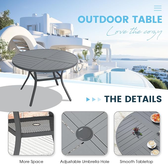 5 Pieces Patio Furniture Dining Set, 4 Textilene Swivel Dining Chairs, 41" Outdoor Round Metal Table with 1.57" Umbrella Hole, Outdoor Dining Set for Porch, Lawn, Dark Grey/Grey