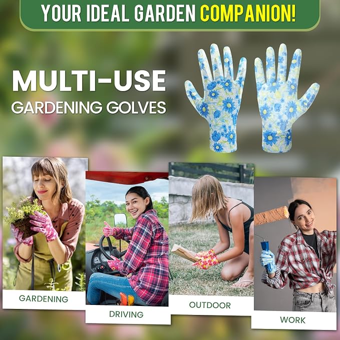 6 Pairs Gardening Gloves for Women - Breathable Rubber Coated Garden Gloves, Multi-purposes Gardening Gloves