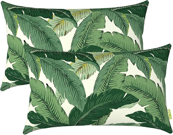 LVTXIII Outdoor Pillow Covers 12x20 Inch Fade Resistant Patio Lumbar Pillow Covers, All Weather Throw Cushion Cases for Sofa Couch Decoration, Swaying Palms Green