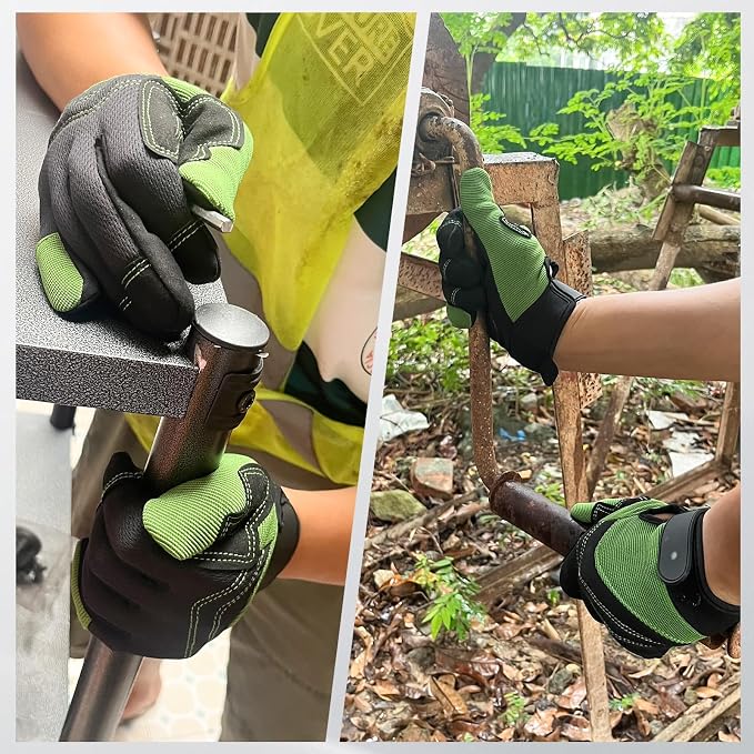 Safety Work Gloves,Multipurpose Working Gloves for Men,Multifunctional Synthetic Leather Spandex Mechanic Gloves,Gardening Glove Gifts for Men,Tounchscreen (Green, Large), 24096001-3