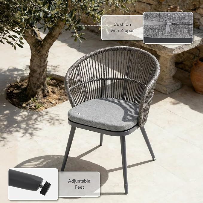 SUNSITT 9 Piece Outdoor Patio Dining Set, 65" - 107" Metal Expandable Outdoor Dining Table with X-Shape Legs, 8 Woven Wicker Outdoor Patio Chairs w/Removable Cushions for Garden, Dark Grey