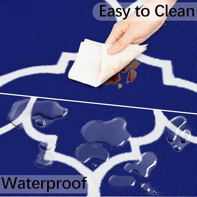 Fitted Round Tablecloth with Umbrella Hole and Zipper Navy Blue Outdoor Elastic Table Cloth 45"-56" Oil-Proof Waterproof Moroccan Patio Table Cover for Dining Picnic Party Camping