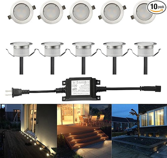 Low Voltage LED Deck Light Waterproof Outdoor Garden Yard Decor Lamps Recessed Wood Decking Stair Landscape Pathway LED Step Lighting (10pcs, Warm White) | IP67 Waterproof Outdoor, 0.6W per Light, for Garden Yard Pathway Patio Step Stairs Decor