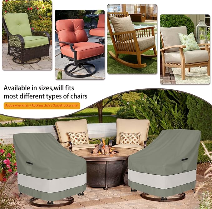 Patio Chair Covers Waterproof Patio Furniture Covers,33W x 37D x 38 H Inches Outdoor Swivel Chair Cover 2 Pack -Grayish Green