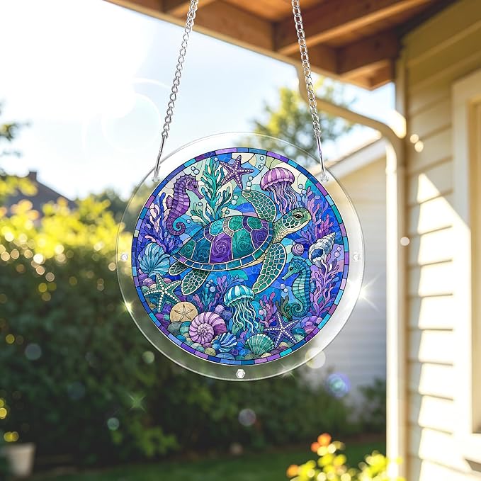 Acrylic Puzzle Suncatcher, Sun Catchers Puzzle for Window Hanging | 8.2 Inch Coastal Turtle DIY Suncatcher Puzzle for Adults, Ideal Gifts for Women, Men, Wife, Mom, Home & Garden Decor