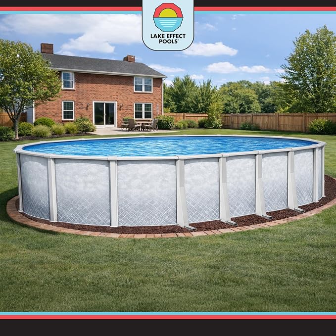 Lake Effect Pools 'Lifestyle' 18 ft x 33 ft Oval Above Ground Swimming Pool | 52 Inch Resin Protected Steel Sided Walls | Bundle Includes: 25 Gauge Overlap Liner & Widemouth Skimmer